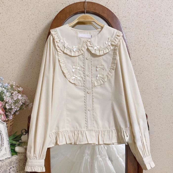 Chemisier Lolita Manches Bouffantes - Style Gothique Japonais - Dos Nu Avec Nœud - Taille Unique