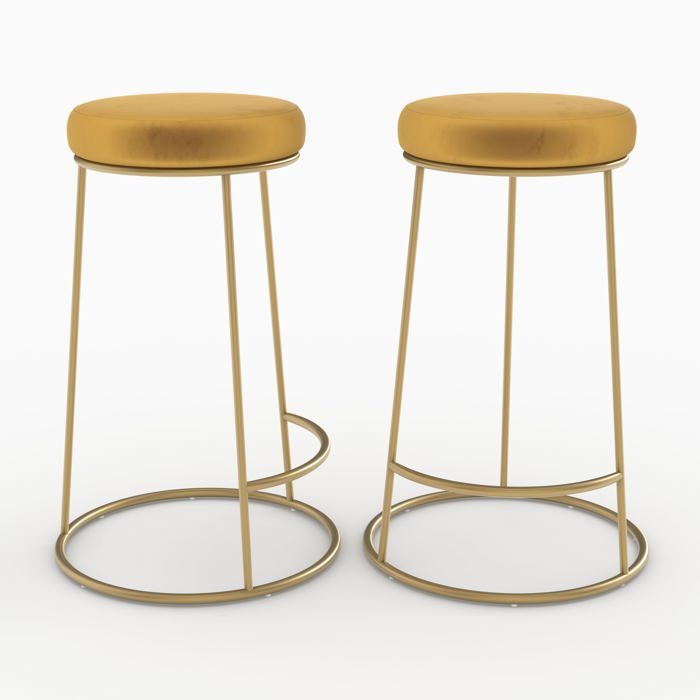 Lot de 2 tabourets pour îlot central 63 cm en velours jaune curry - Kendal - Maison Pavane