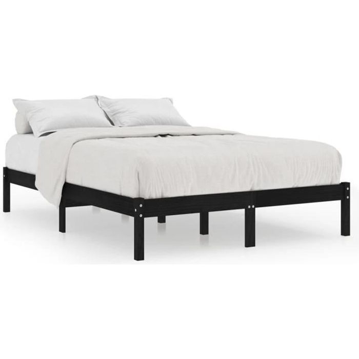Cadre de lit Noir Bois de pin massif 140x190 cm - SALALIS - A lattes - Contemporain - Design