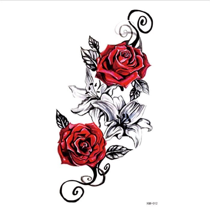 Faux Tatouage Temporairetatouage Fleur Rouge Pour Femme Homme Enfant Tatouage éphémère Tattoo Temporaire Fleur Rouge210114mm
