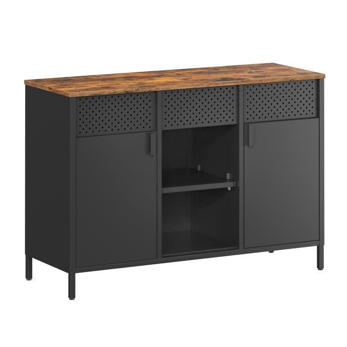 Buffet - SONGMICS - Armoire de Rangement Fermeture Magnétique Marron Rustique et Noir Mat Buffet - SONGMICS - Armoire de Rangement Fermeture Magnétique Marron Rustique et Noir Mat
