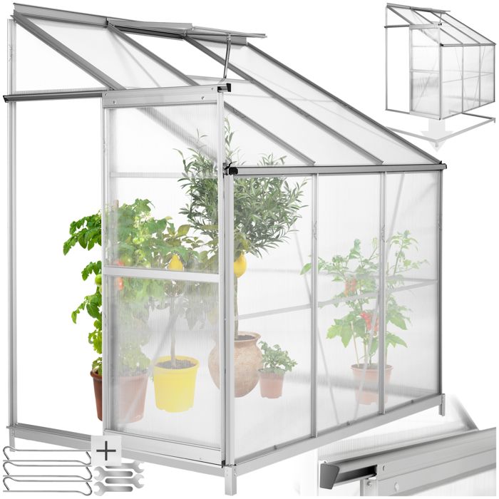 TECTAKE SERRE DE JARDINAGE -  - Serre de Jardin Polycarbonate Adoss&eacute;e 239 m&sup2; + Embase en Acier + Porte coulissante + Lucarne 