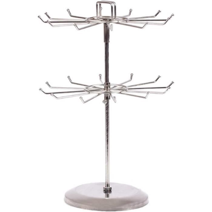Porte-colliers Rotatif En Bois Avec 26 Crochets Métal - Design Manège, Blanc - Pour Ranger Bijoux, Organisateur De Colliers