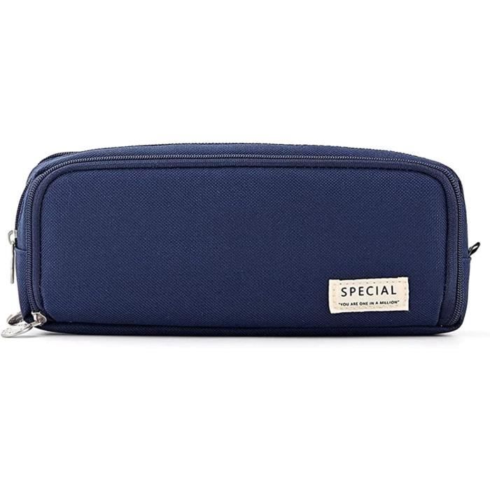 Trousse à Crayons Grande Capacité 3 Compartiments - Pour Filles, Femmes, école, Bureau, Couleur Bleue