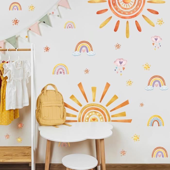 Stickers Muraux Enfants Arc En Ciel Soleil Autocollants Muraux Mural ...