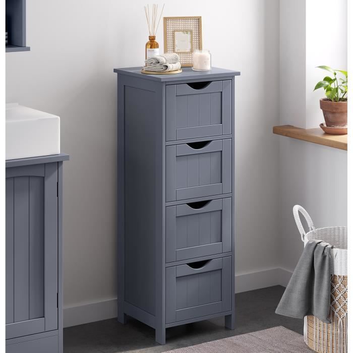 VASAGLE Meuble de Salle de Bain sur Pieds Placard de Rangement avec 4 tiroirs Commode Gris
