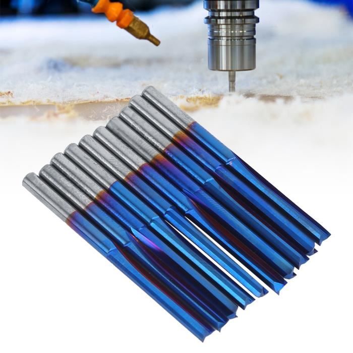 Fraise Droite 2 Cannelures - Diamètre 2mm, Longueur 12mm, Tige 6,35mm - Pour Défonceuse, CNC
