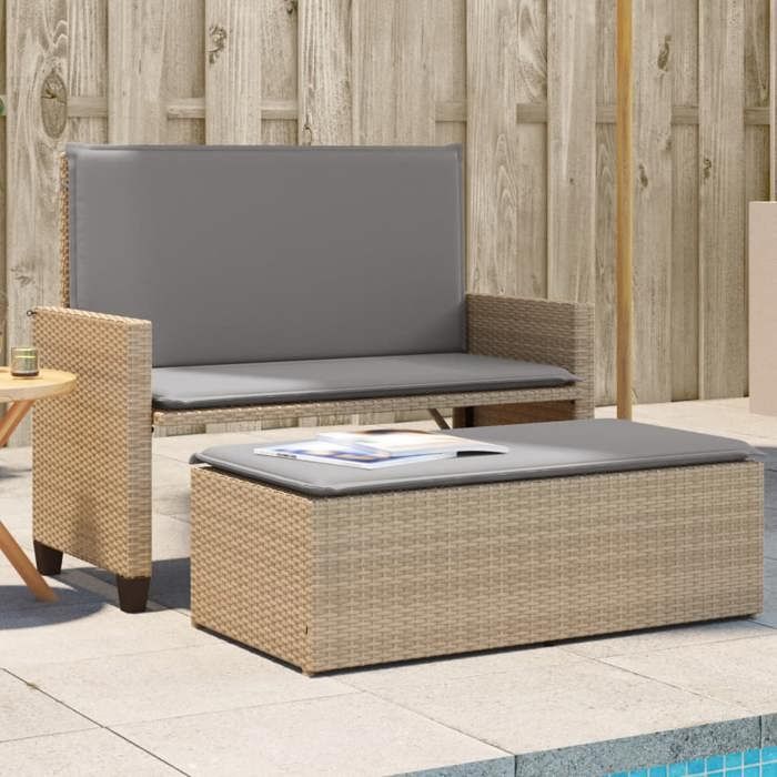 Banc de jardin VIDAXL Convertible en canapé lit Coussins confortables Polyrotin