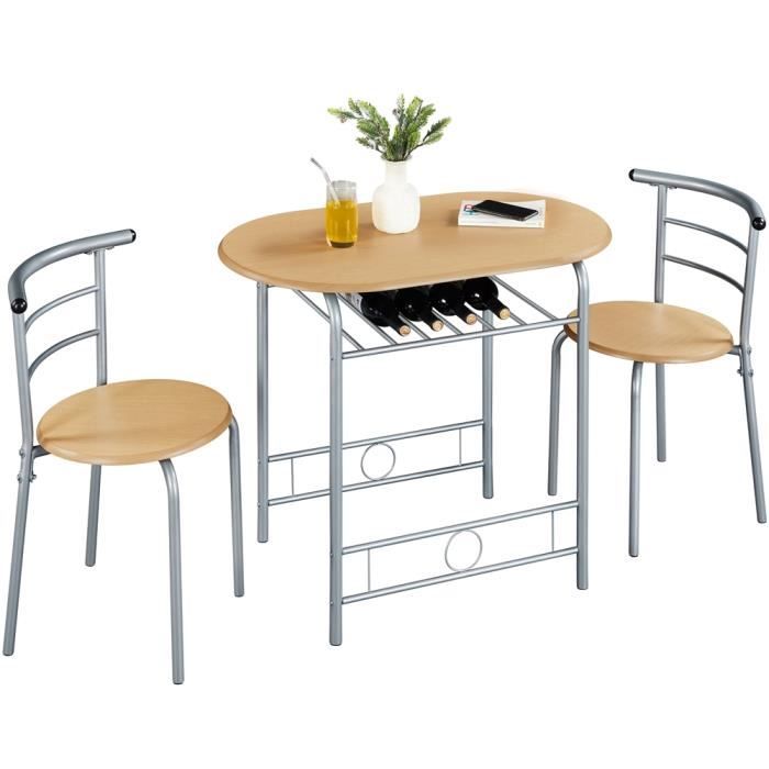 Ensemble Table à Manger avec 2 Chaises - Style Industriel - Carré-2 Personnes - 70x70x75cm - Marron Rustique+noir - Maison