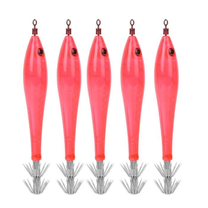 Lot de 5 hameçons de pêche en forme de calamar lumineux pour appâts durs - Sport