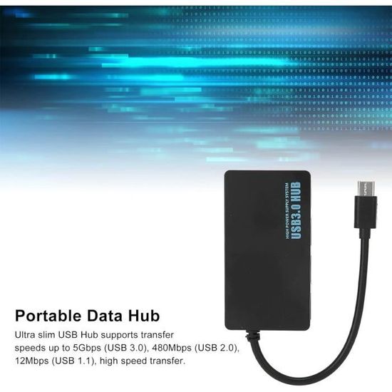 Hubs Usb, 4 Ports Type C Hub Usb3.0 Adaptateur Multiport Câble