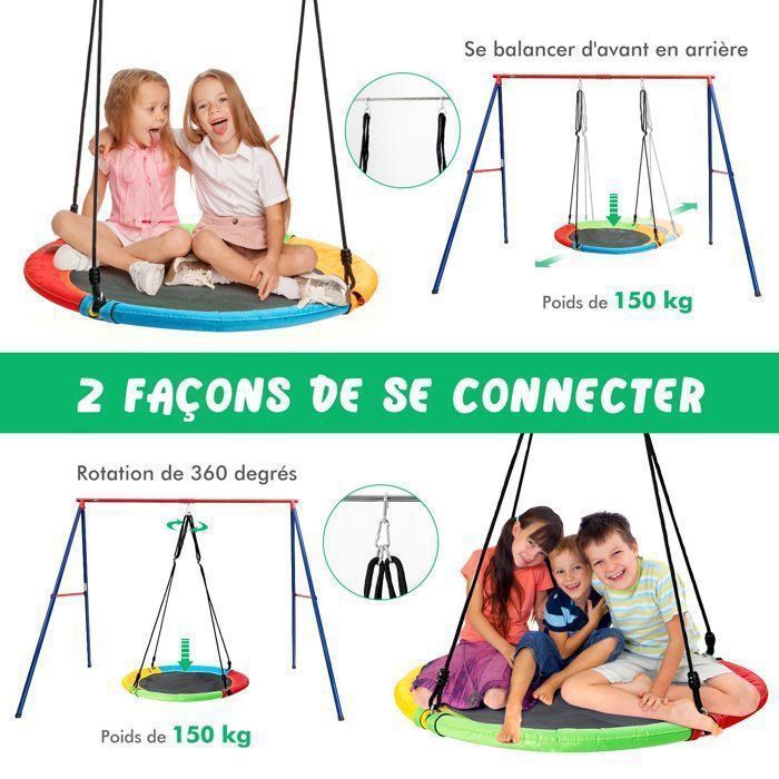 Portique Balançoire DREAMADE 2 Sièges – Charge 300 Kg, Acier, Intérieur/extérieur, Soucoupe Réglable