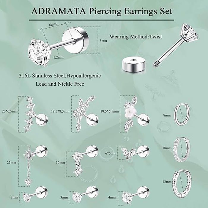 MILACOLATO 13 Pièces Piercing Helix Cartilage - Boucles D'Oreilles Plaqué Or 14K Argent Acier Inoxydable