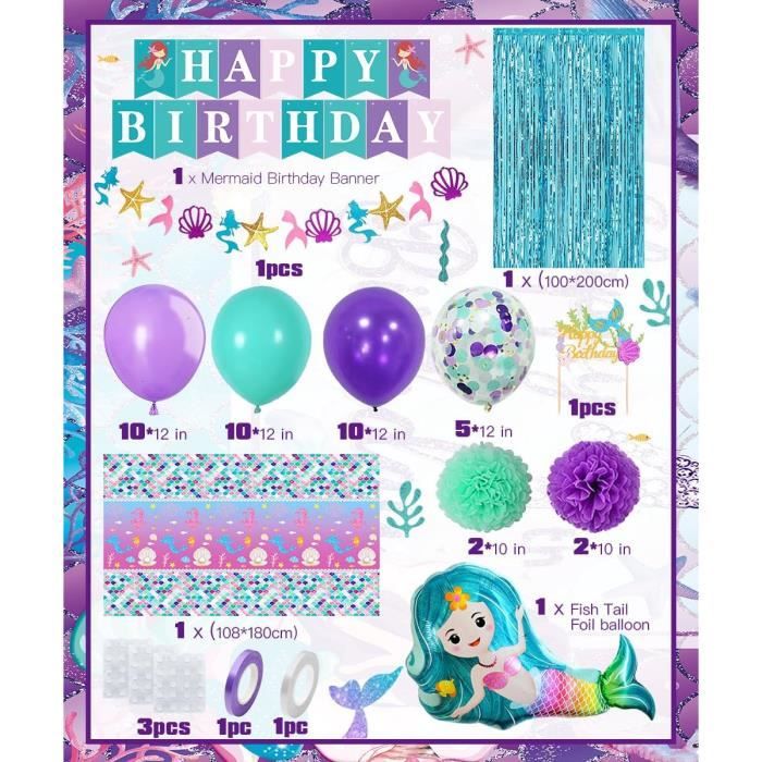 Piñata sirène en coquillages pour fête d'anniversaire de fille, avec bâton, bandeau pour les yeux et confettis pour fête d'anniversaire sirène