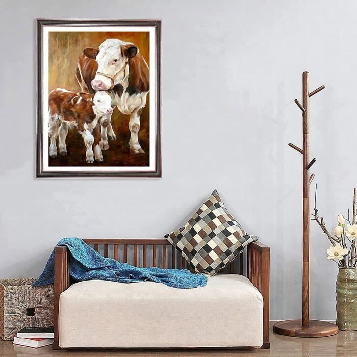 Kit Peinture Diamant Highland Cow (Vache) 30x45 Cm - Diamants Ronds 5D, Toile HD, Stylo Et Plateau Inclus - DIY Déco Murale
