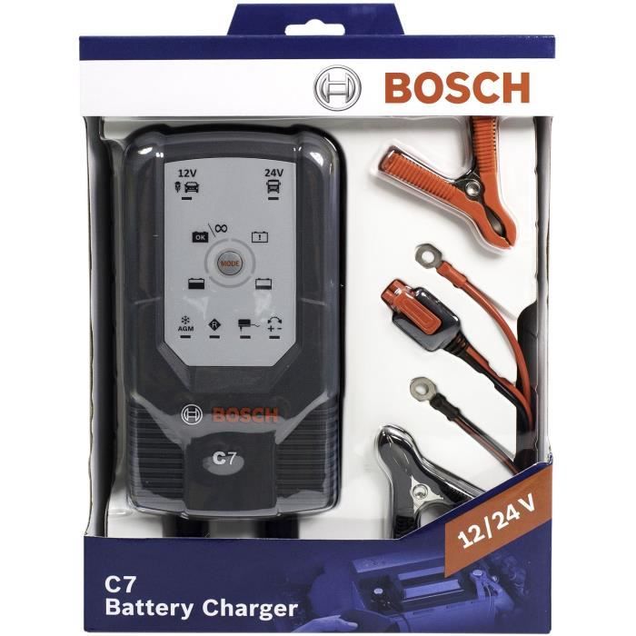 Bosch Automotive C7 - Chargeur de Batterie Intelligent et Automatique -  12V/24 V /7 A - pour Batteries Plomb-Acide, GEL, Start/Stop EFB, Start/Stop