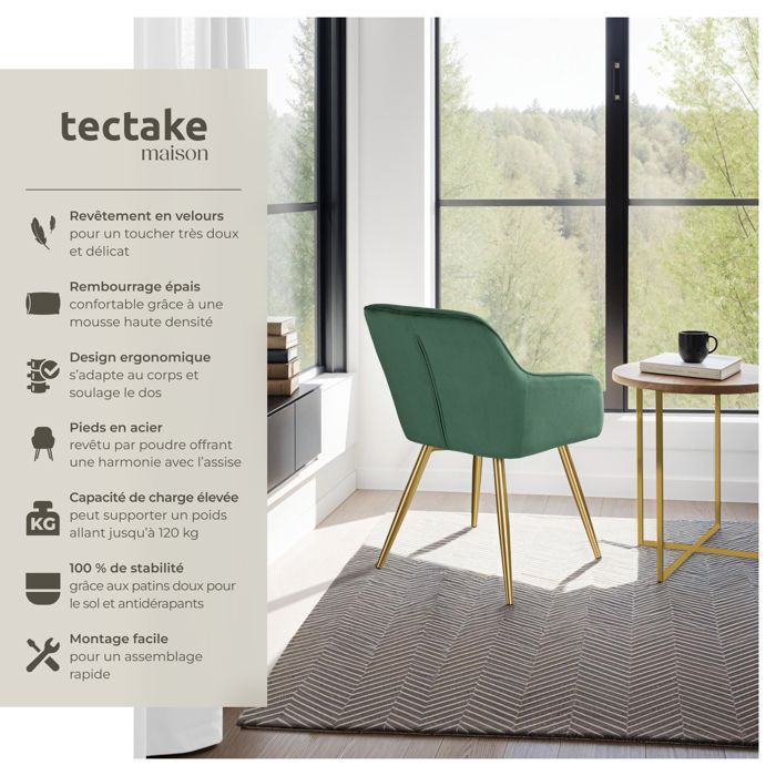 TecTake Lot De 6 Chaises Salle à Manger Moderne - Chaise Ergonomique Rembourrée Cuir Synthétique Avec Pieds Acier