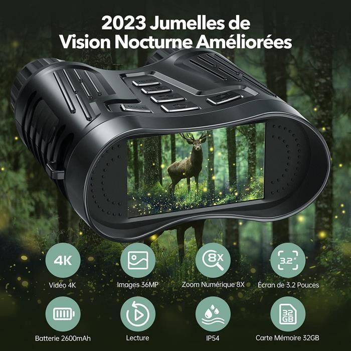 Jumelle Vision Nocturne, Lunette Vision Nocturne, Vision Nocturne Infrarouge  Rechargeable 3000mah Numérique Vidéos 4k avec Son, - Cdiscount Appareil  Photo