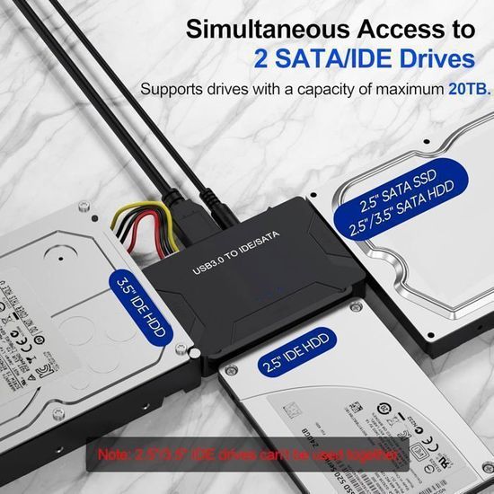 Adaptateur USB 3.0 Pour Disque Dur/SSD 2.5'' SATA - Connexion Externe Rapide - Neuf Sous Emballage