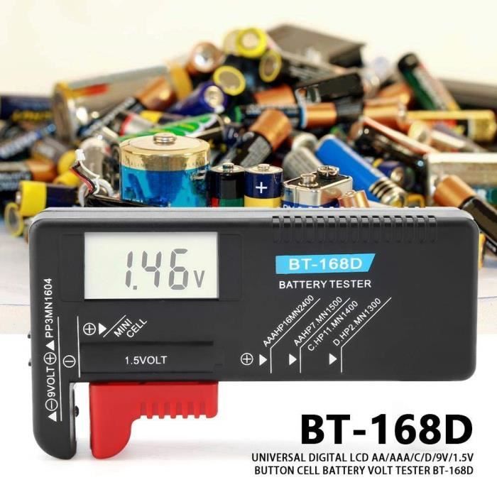 GTIWUNG Testeur de Piles, Testeur de Tension de Batterie Universel pour  Piles AA/AAA/C/D-1.5V, PP3-9V et Piles Bouton, BT-168D Testeur de Batterie  LCD