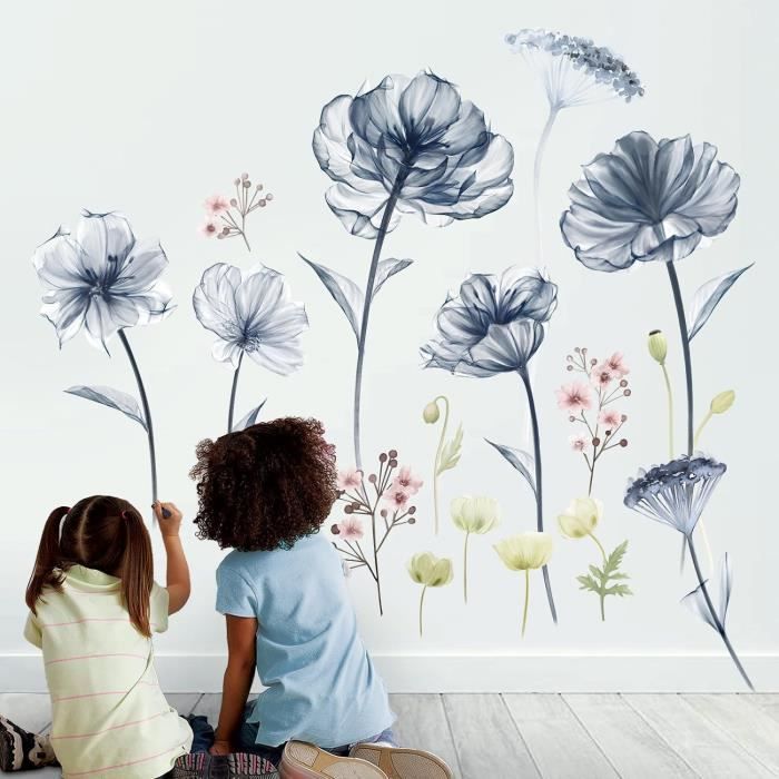 wondever Stickers Muraux Fleur de Vigne Floral Autocollants Muraux Mural  Stickers Fleurs Rose Aquarelle pour Enfants Chambre Salon Mur TV :  : Bricolage