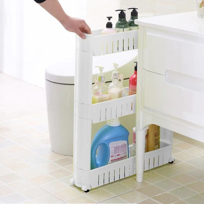 Étagère Pliante à Roulettes 3 étages - Rangement Métal Blanc - Pour Cuisine, Bureau, Salon - Charge 50 Kg/étage