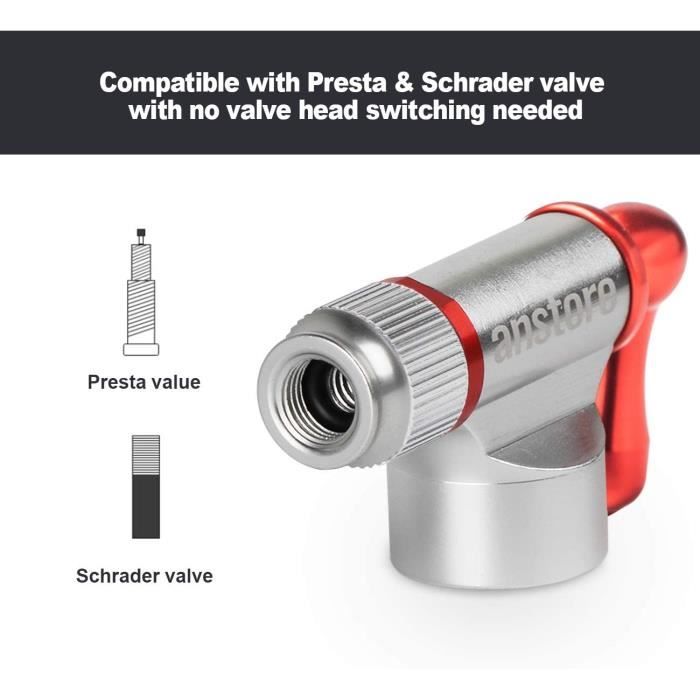 Mini Pompe à Main BETO MP-036 + Tête CO2 – Presta / Schrader – 300 Psi – 235g