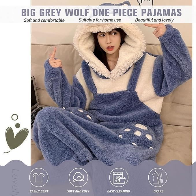 Pyjama Combinaison Femme Costume d halloween Femme Pyjama Animal Une Piece Pyjama d hiver en Flanelle Doux Et Chaud Costume bleu