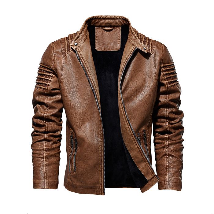 Veste En Similicuir Homme – Blouson Moto D’hiver – Chaud, épais, Avec Col Montant – Style Décontracté Et Tendance