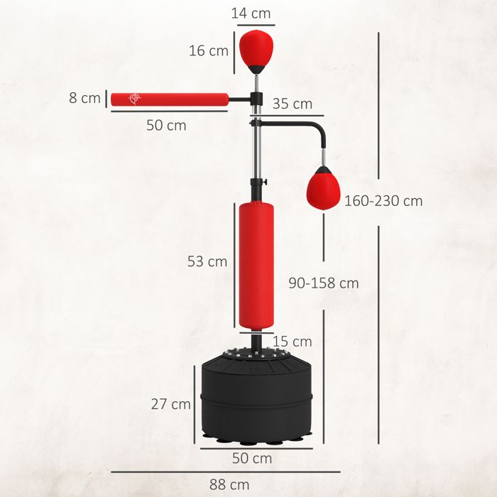 Entraîneur De Boxe 4-en-1 GYMAX - Sac De Frappe, Balles Réflexes, Barre Rotative - Hauteur Réglable