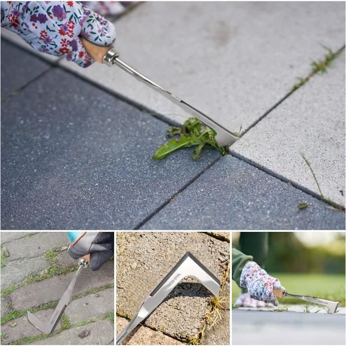 Lot De 2 Désherbeurs Manuels Acier Inoxydable + Poignée Bois – Outil Racines & Grattoir Jardin Pour Chardons, Pissenlits, Digitaire, Sans Effort