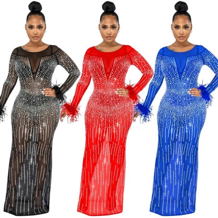 Robe d anniversaire pour femmes robes paillettes strass maille