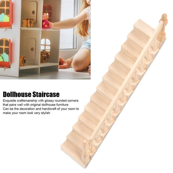 Escaliers miniatures en bois 1/12 pour maison de poupée avec rampes droite et gauche, 2 Escaliers miniatures en bois 1/12 pour maison de poupée avec rampes droite et gauche, 2