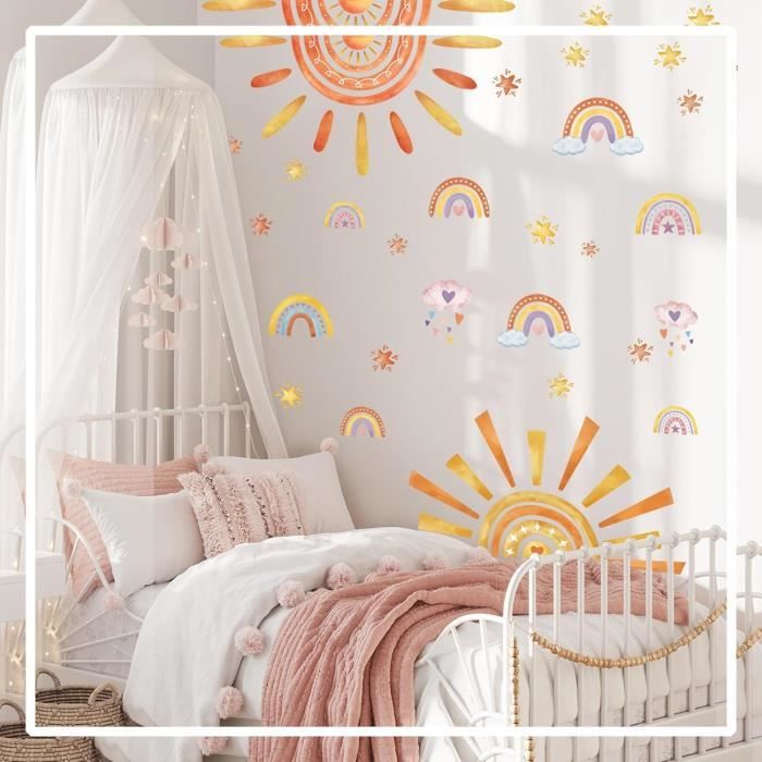 Stickers Muraux Enfants Arc En Ciel Soleil Autocollants Muraux Mural ...