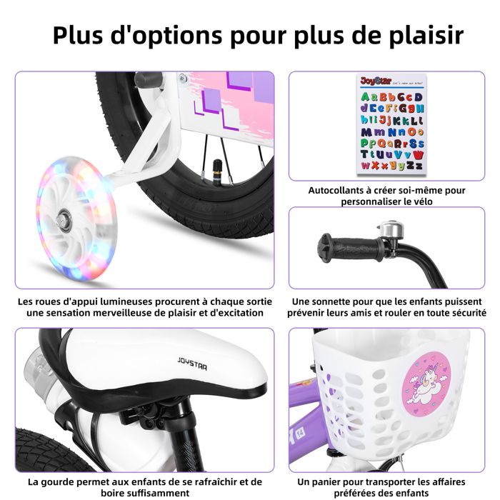 Vélo Enfant 12 Pouces JOYSTAR Berry - Avec Stabilisateurs Amovibles - Pour 2 à 4 Ans - Cadre Acier - Blanc
