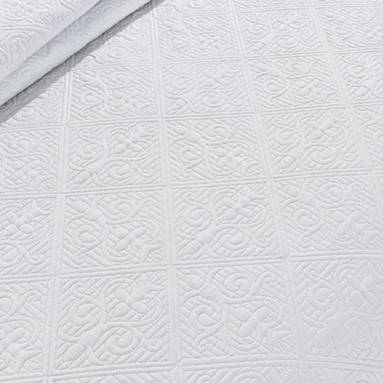 Couvre-lit Boutis Luxe 250x260 Cm + 2 Taies - Percale Coton 100% - Couleur Lin - Pour Lit King Size
