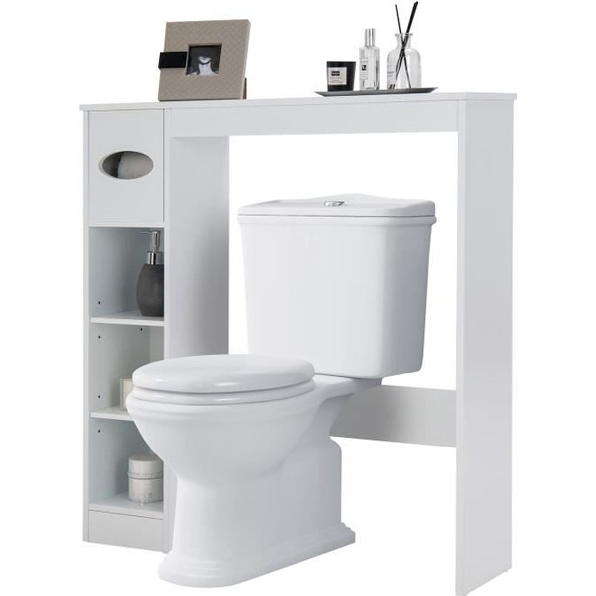 COSTWAY Meuble de Toilette WC Armoire de Rangement avec Etagères Réglables et PortePapier