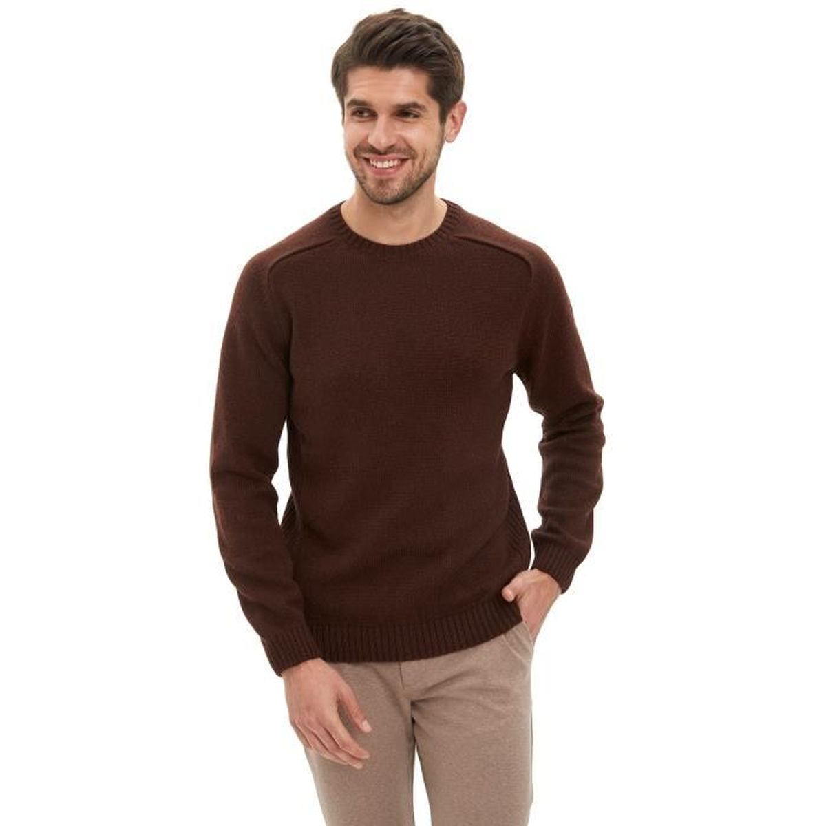 pull marron homme