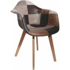 HOME DECO FACTORY Fauteuil en bois et simili cuir Patchwork Marron