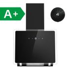 FIREGAS Hotte Aspirante Murale 60cm,Moteur Sans Balais, 550 m³/h, 9 Vitesses, Avec Filtre, Noir,Bord Transparent