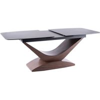 Meubles - Table à manger extensible en bois avec plateau en verre et céramique - 10 couverts - L 180/240 x P 95 x H 76 cm Marron