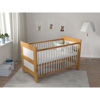 Lit bébé evolutif transformable classique et élégant - 140x70cm Pin-Blanc, lit pour bebe en bois, Rails de Dentition