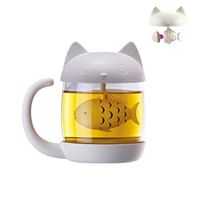 Tasse à thé en verre chat,bouteille d'eau avec infuseur à thé en forme de poisson,Passoire Filtre Tassen de café 300ML
