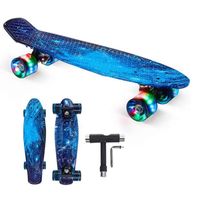 Skateboard Enfant Bleu 56 cm, Planche à Roulette avec Roues Clignotantes & Roulement ABEC-7, Skate Complet pour Fille / Garçon