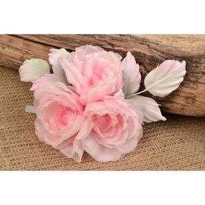 Grosses Fleurs En Tissu Pour Broche Ou Barette Avec Plumes D