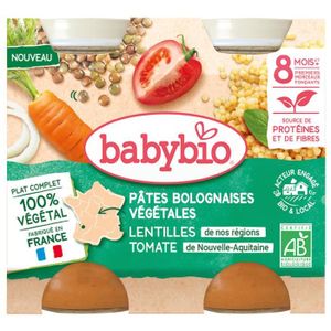 PLATS CUISINÉS Babybio Pâtes Bolognaises Végétales - Carottes Des Landes Lentilles de Nos Régions Tomates de Nouvelle-Aquitaine 400 g