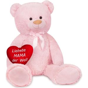 PELUCHE BRUBAKER Peluche géante XXL - Ours - Nounours - 100 cm - Rose - Cœur en Peluche 'Liebste Mama der Welt' Inclus