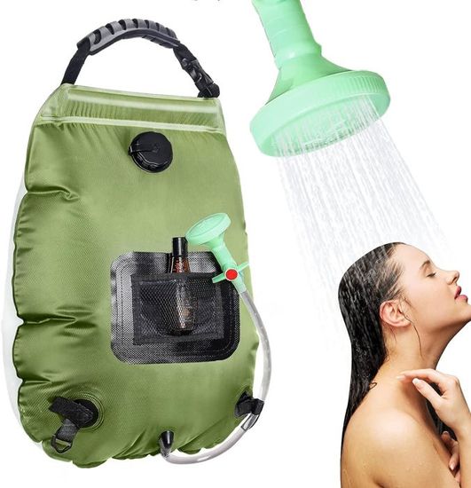 Sac à Douche Portable Camping 5 Gallons (15L) - Pompe à Pied, Kit Complet Randonnée, Lavage Voiture