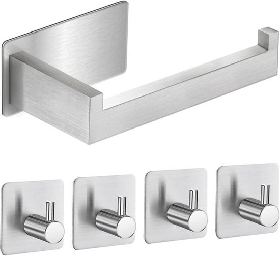 Porte-papier Toilette Mural Avec étagère - Fixation Sans Perçage Ou Vis - En Acier Inoxydable SUS304 - 14x10x10 Cm