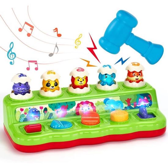 AIQI – Jouet Pop-up Montessori à Dinosaures – 4 Boutons De Couleurs – Cause à Effet – Dès 12 Mois – Cadeau 1-2-3 Ans